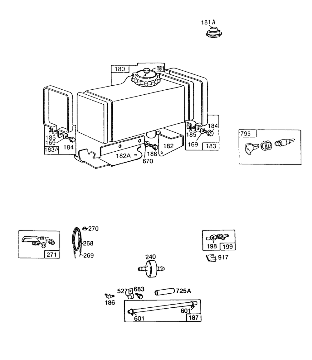 Fuel Tank Assembly Diagram and Parts List for 190707-5853-XX  Briggs and Stratton Engine